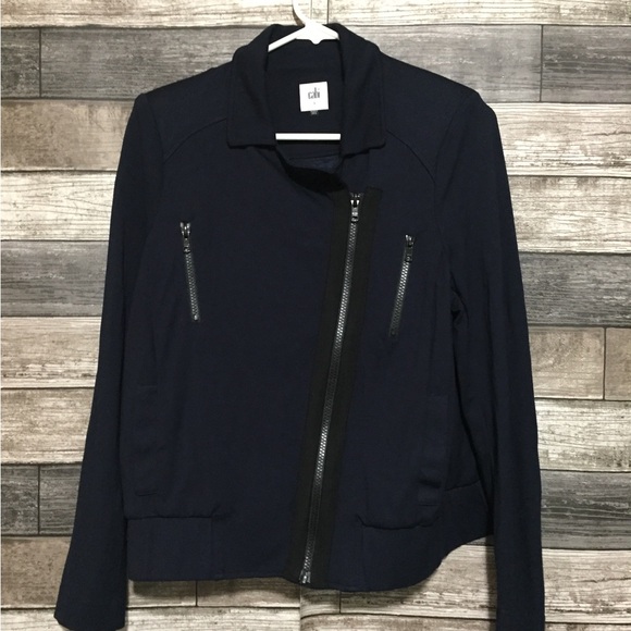 Cabi Womens Chance #5476 Asymmetrical Zip Navy Blue Black Moto Jacket Size S - Picture 3 of 7